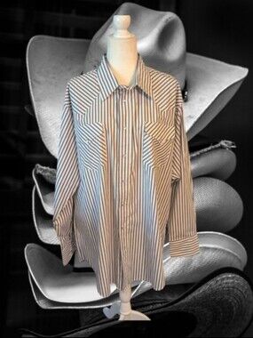 Vtg Ruddock Shirts Striped Cowgirl USA Made Pearl Snap Long Western Shirt Sz 18